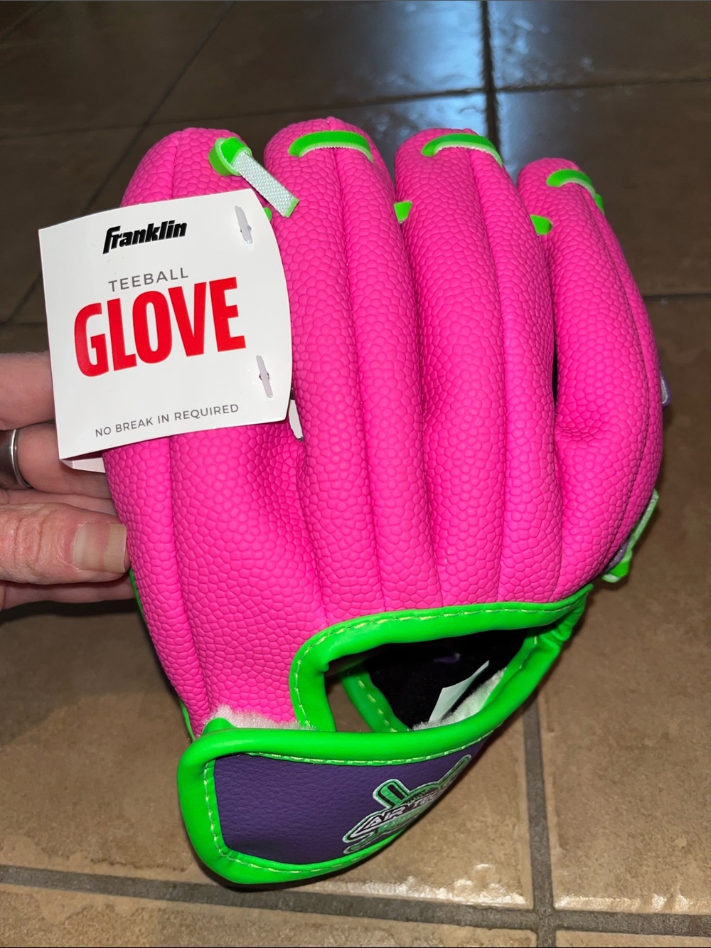 Franklin Kids Pink & Purple Softball Glove with Neon Green Trim - Picture 4 of 4